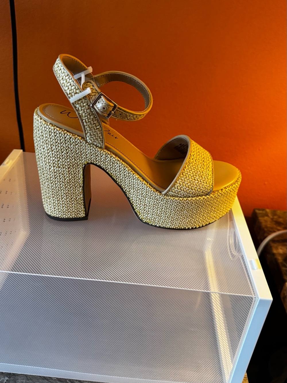 Wild Pair Tannish/Cream Woven Platform Ankle-Strap Sandal